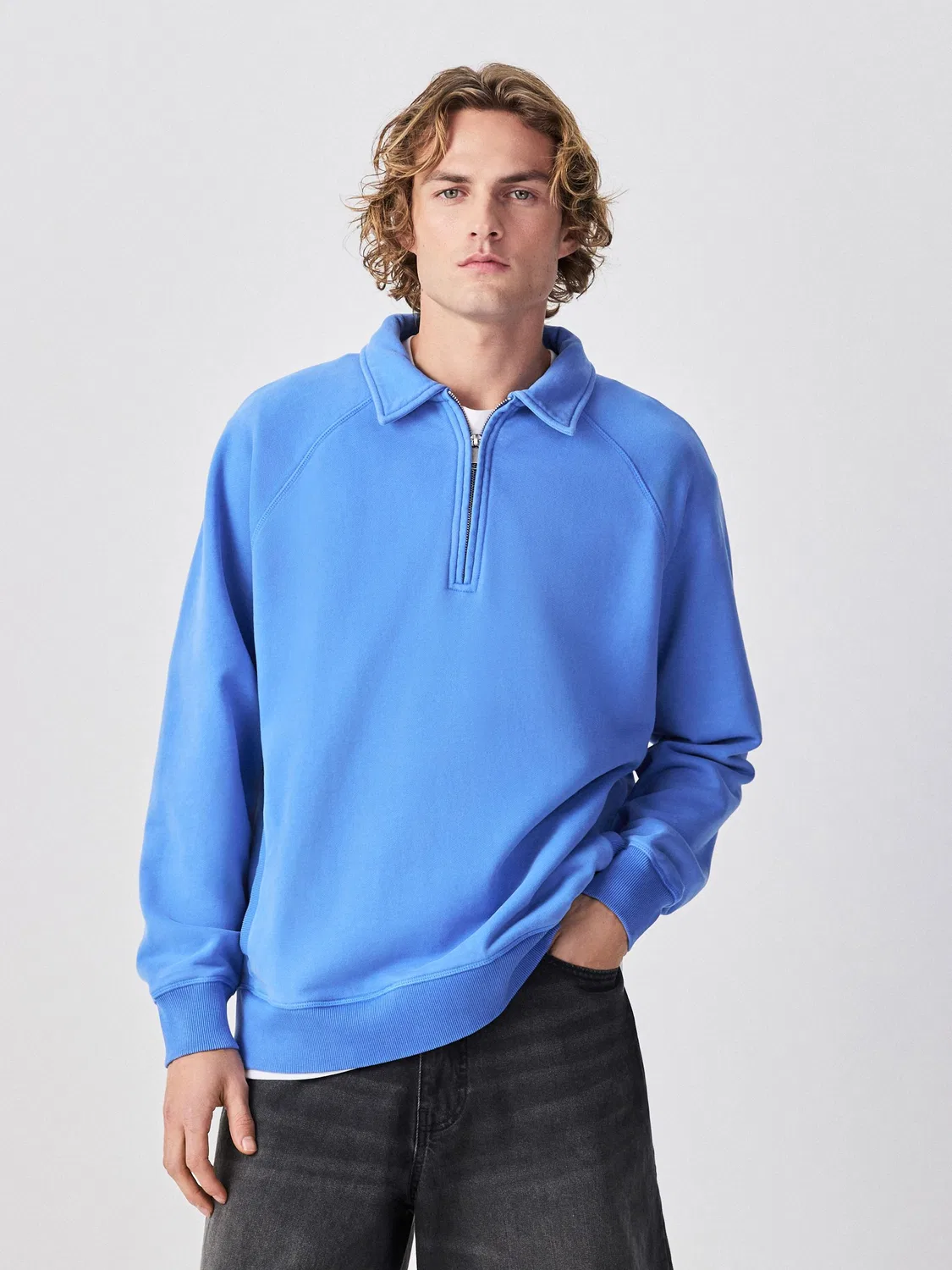 Свитшот с четверть-застежкой, Heavyweight Washed Next, Синий