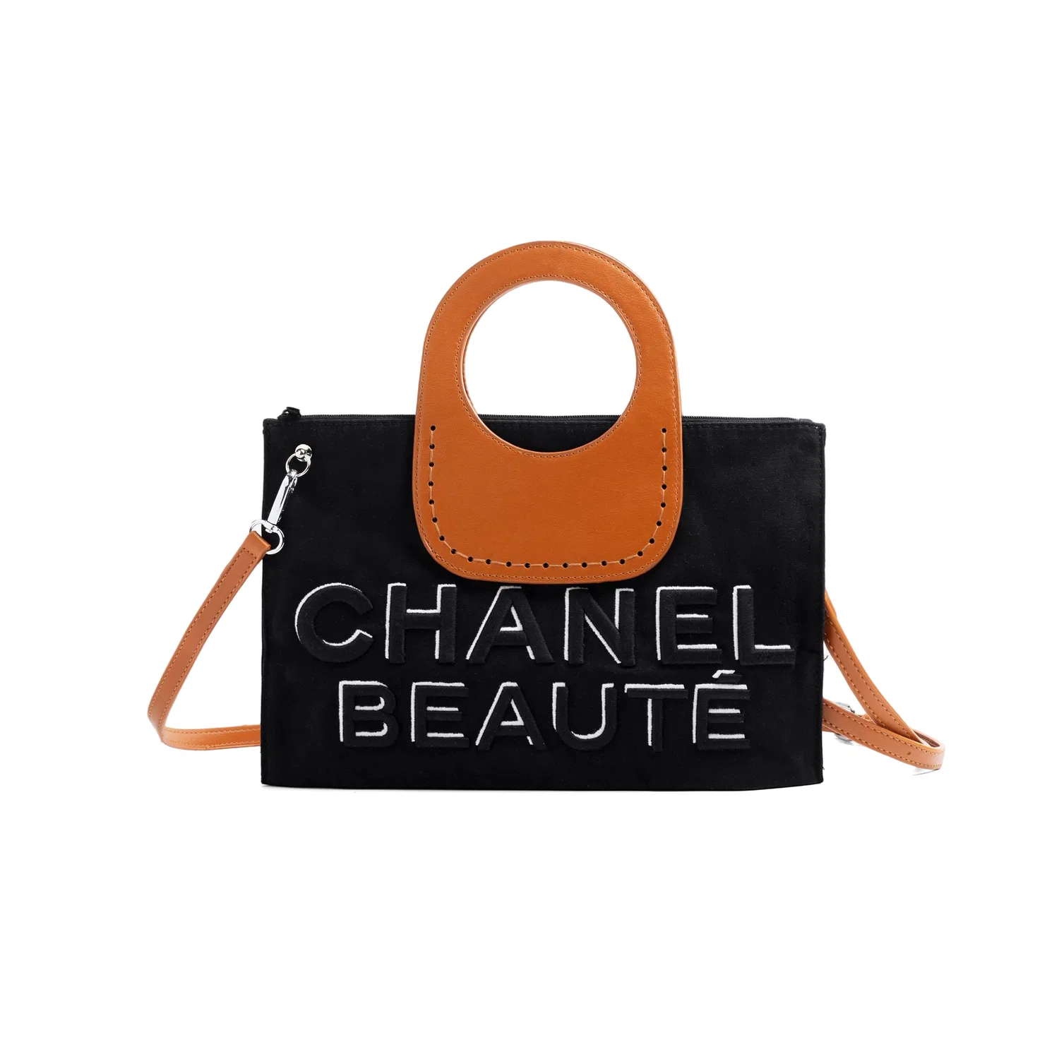 Женская косметичка из холщовой ткани с вышивкой CHANEL, черный