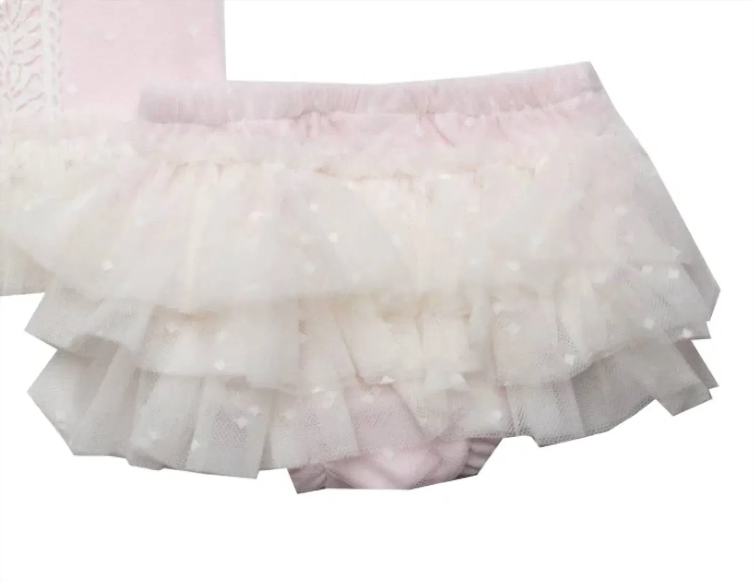 Детский комплект из тюля и цветов с рюшами Haute Baby, розовый — фото 3