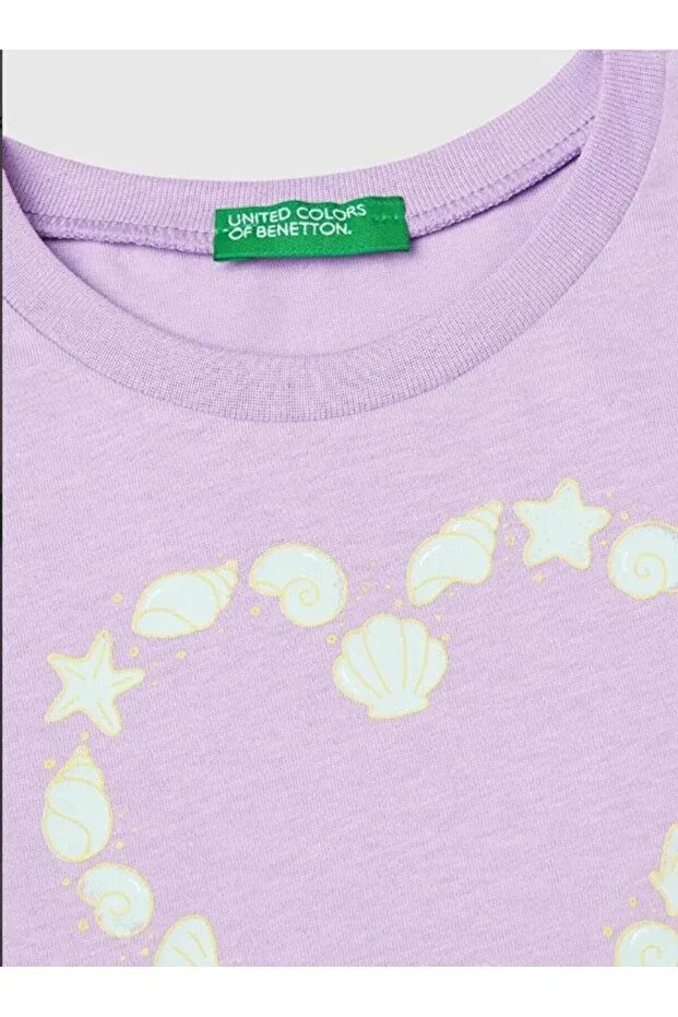 Детская футболка для девочек с принтом United Colors Of Benetton, Lila — фото 3