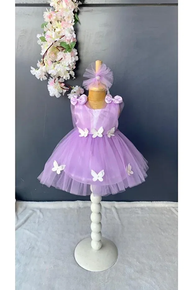 Детское платье для девочек с длинным рукавом Harry&Millie Petite Ponpon Baby, Lilac