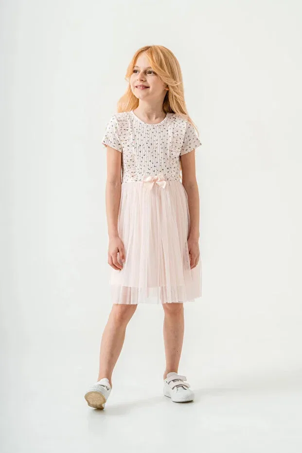 Детское платье для девочек с принтом Flower patterned ribbon My Hanne, Powder