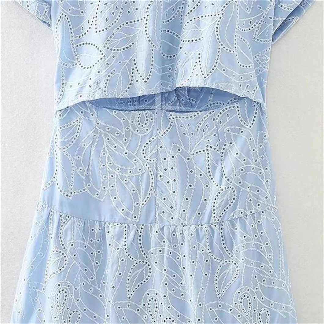 Женское летнее платье A-силуэта с вышивкой, Lightblue — фото 2