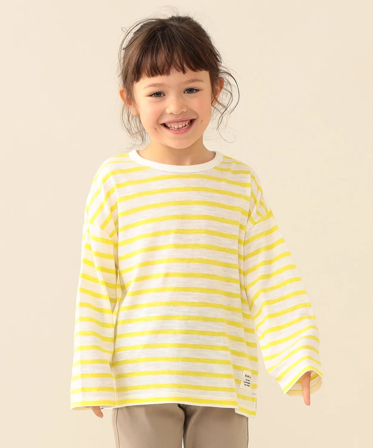 Детская футболка с длинным рукавомв полоску BEAMS mini, Yellow