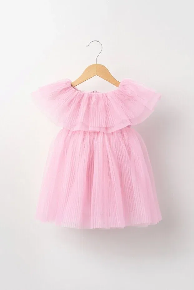 Детское платье для девочек с принтом Henrietta pleated tulle puffy special occasion dress with bag Banamio, Light Pink — фото 2
