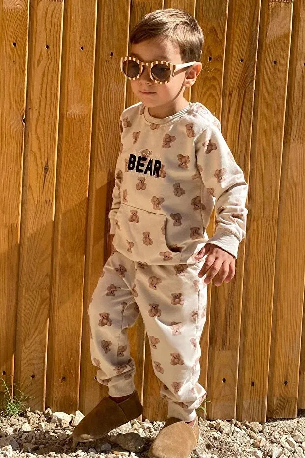 Детский спортивный комплект для мальчиков с принтом Teddy Bear Breeze, Beige — фото 2