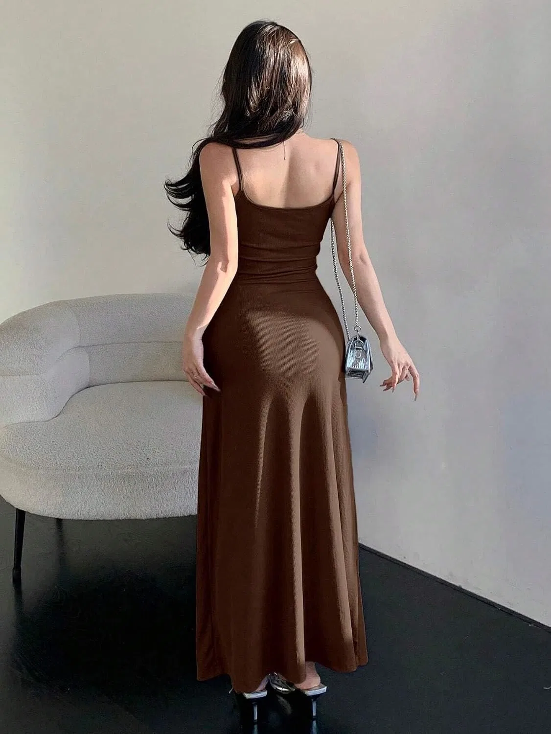 Женское повседневное платье на бретелях Casual, Brown — фото 3