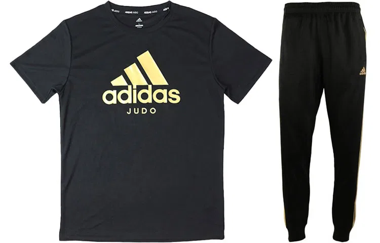 Мужской спортивный комплект из футболки и штанов с принтом Adidas, Black Gold