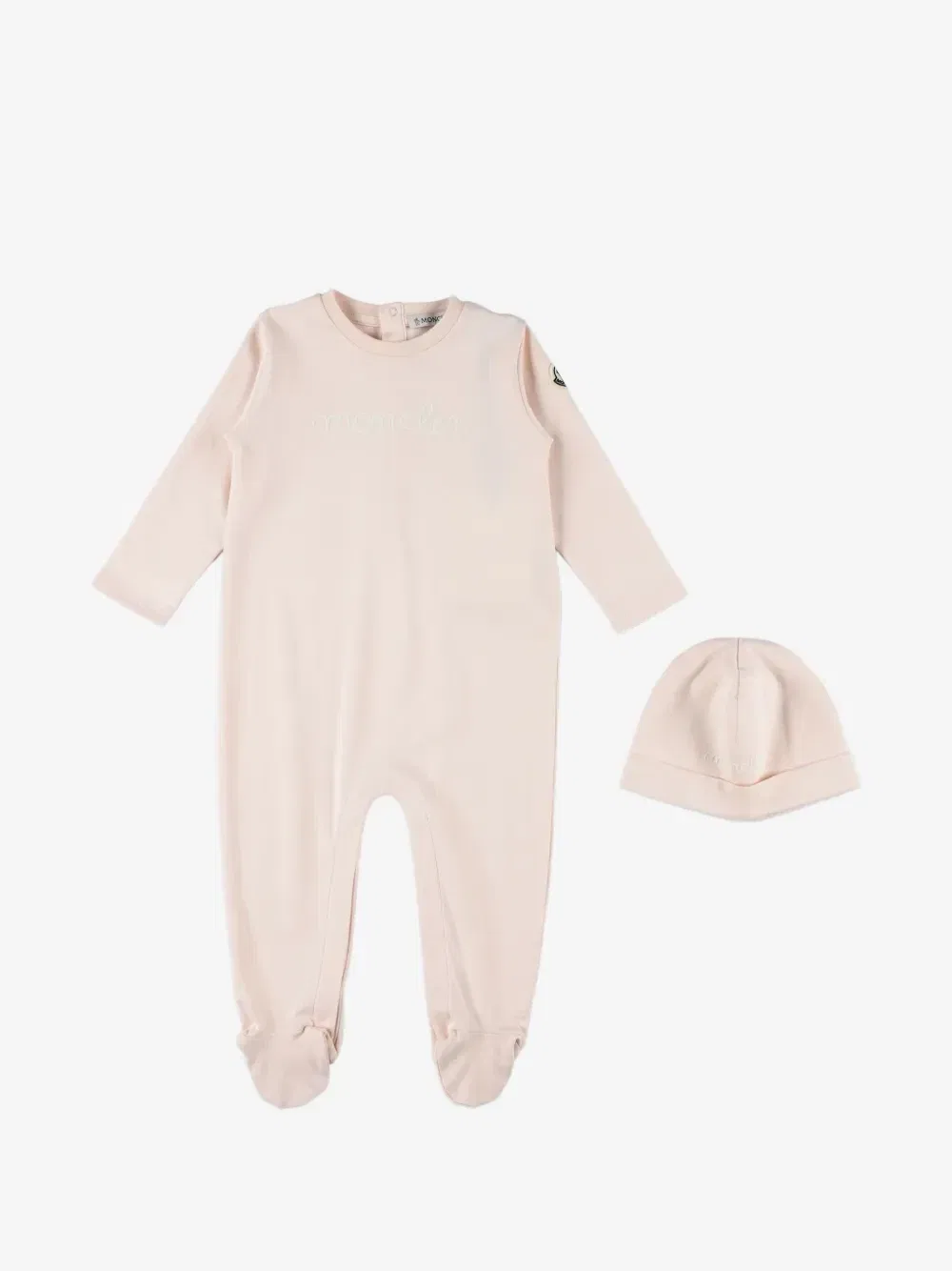 Комплект из пижамы и шапки бини с вышитым логотипом Moncler Enfant, розовый