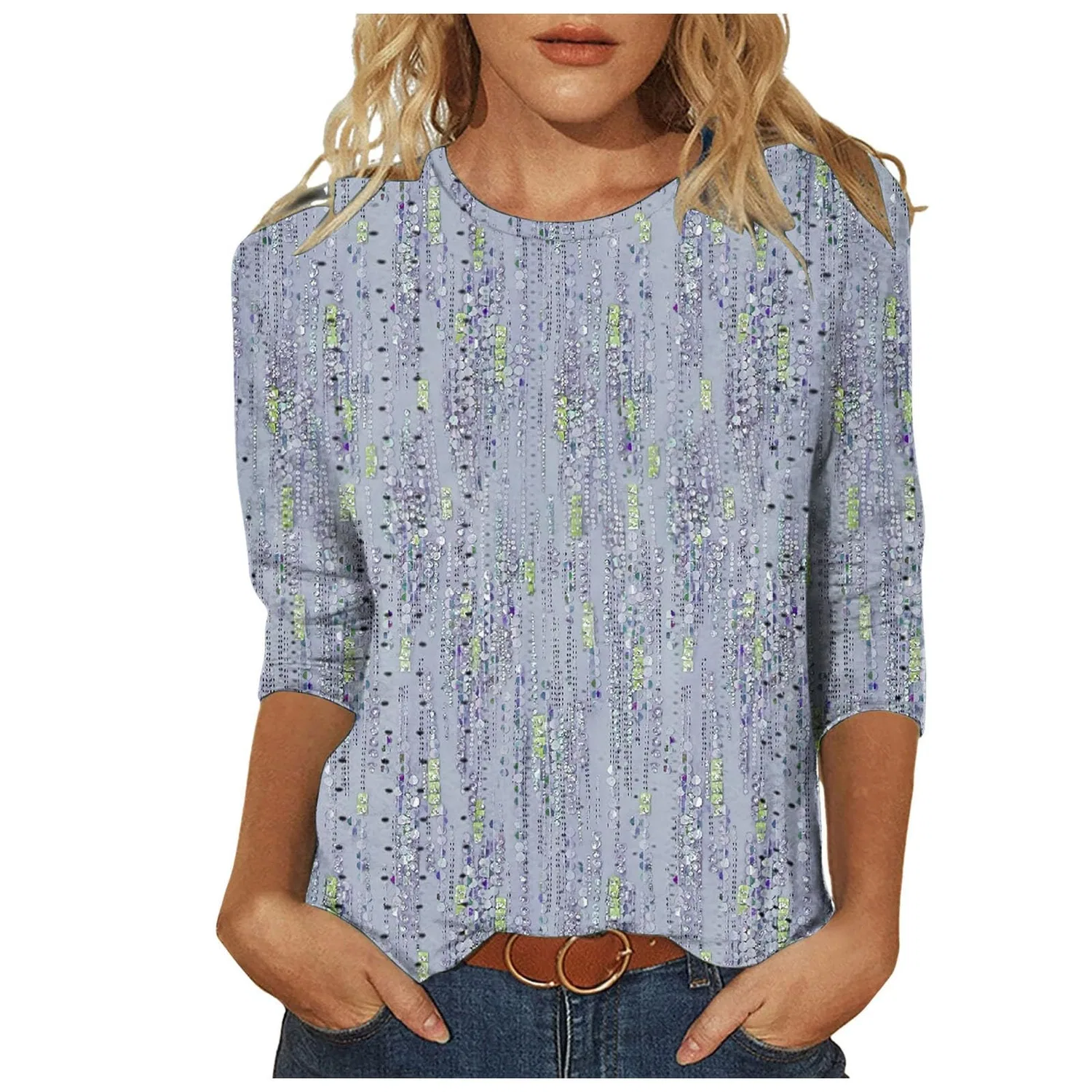 Женская блузка с длинным рукавом Plaid Shirt 3/4 Sleeves, B-blue