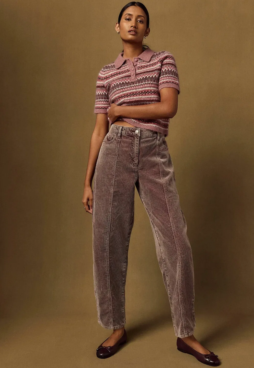 Брюки укороченного кроя - вельветовые брюки с широкими штанинами Next, Washed Pink — фото 2