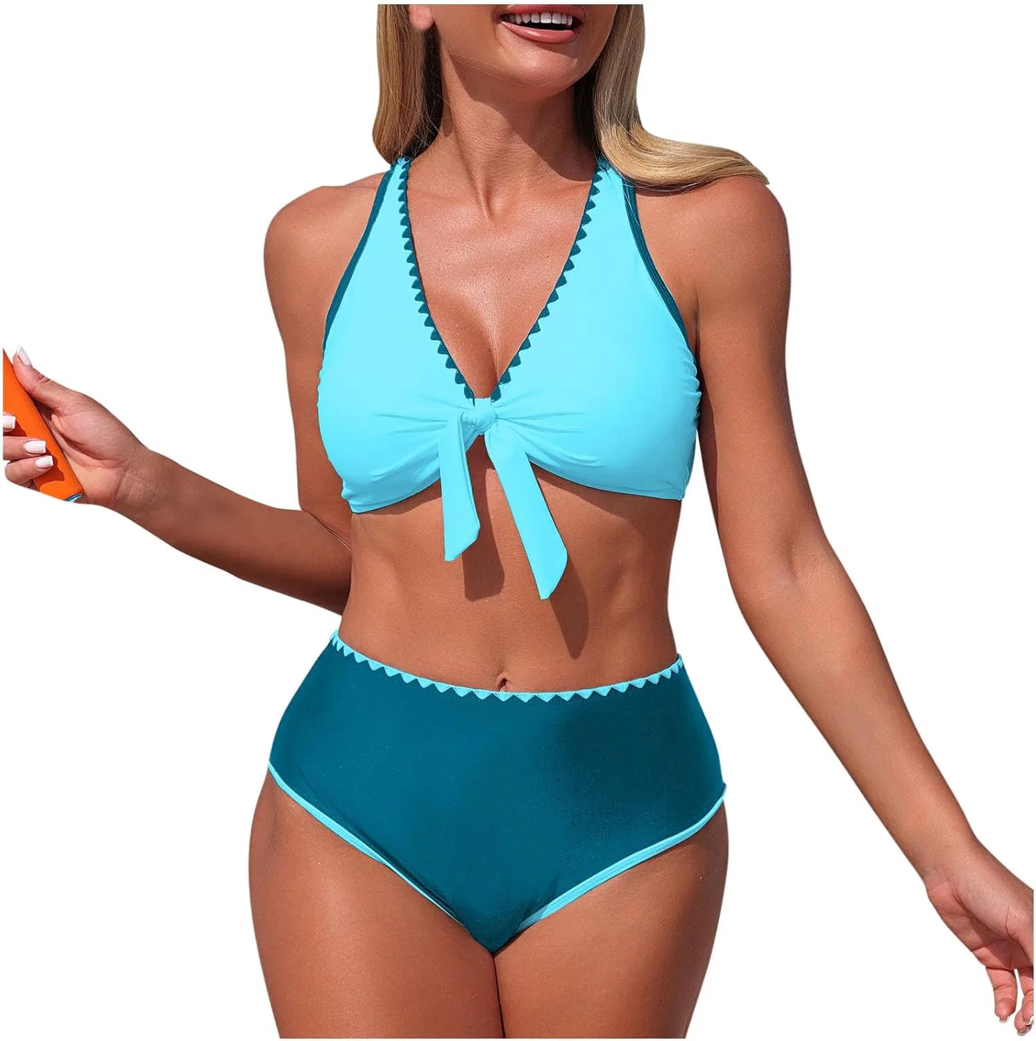 Женский бикини-комплект с завышенной талией Scalloped Trim, Blue