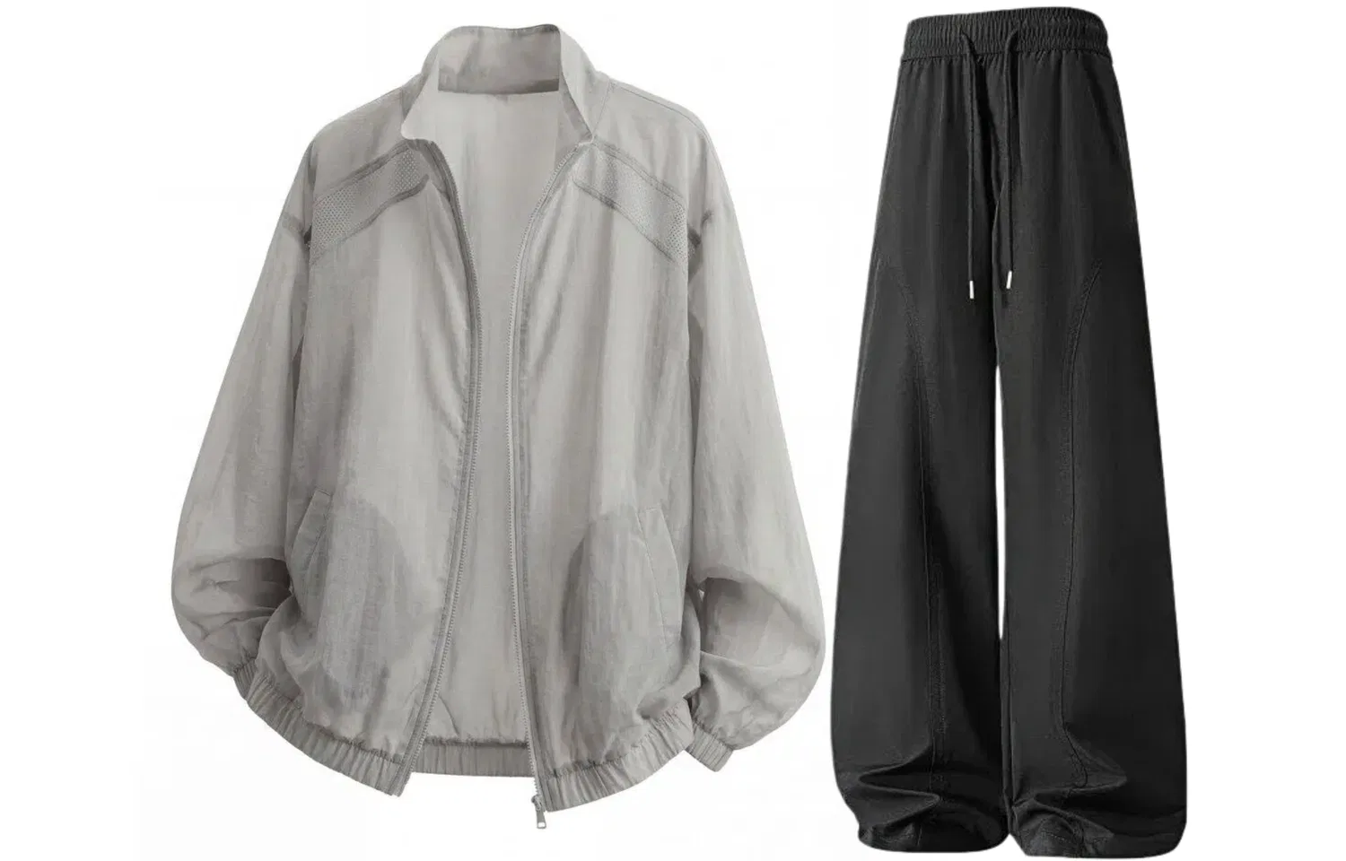 Спортивный костюм для девочек с воротником-стойкой Light Gray Top+Black Pants, GWAF, Light Gray/Black