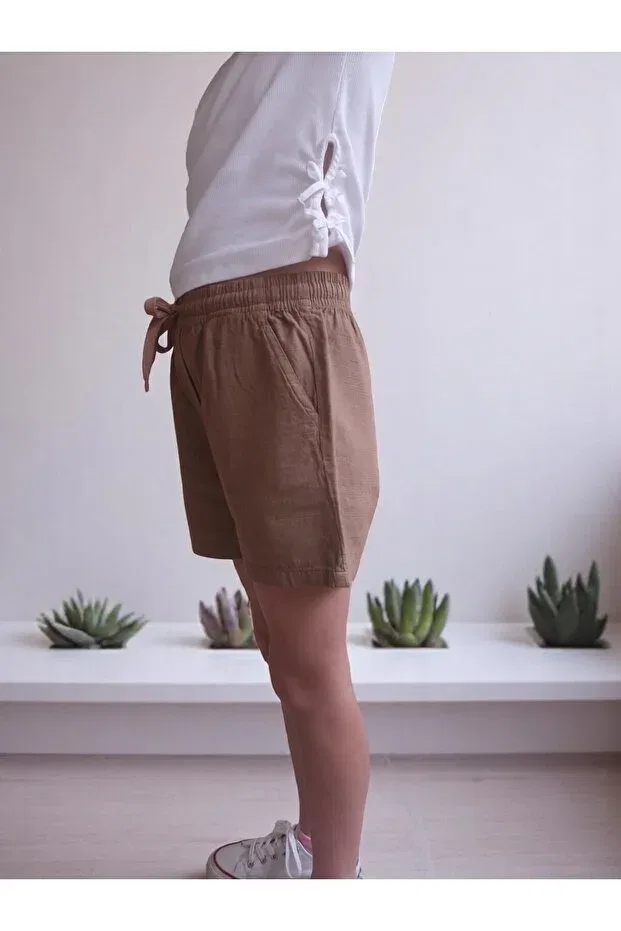 Детские шорты для девочек льняного вида Reka Tekstil, Brown — фото 2