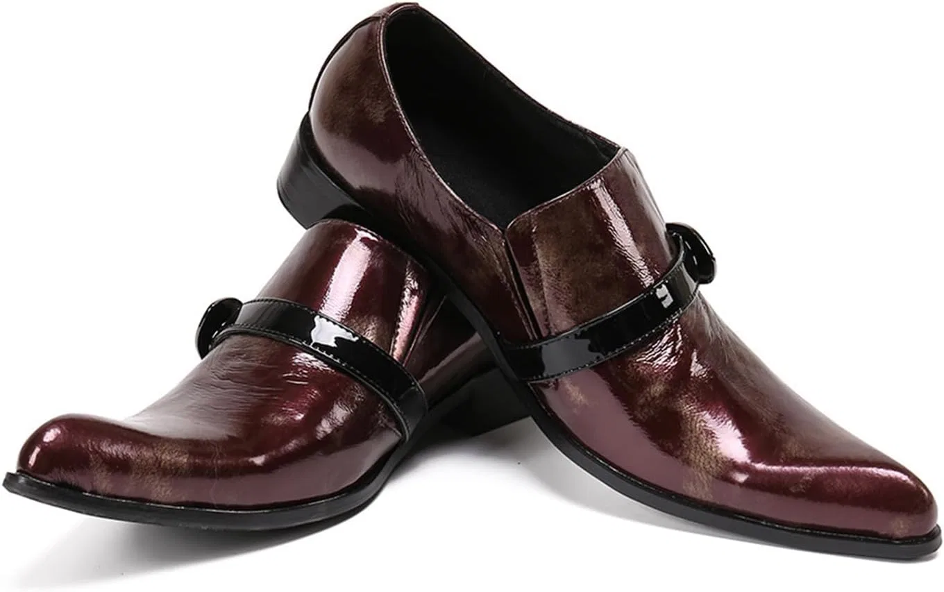 Лоферы кожаные Men's Leather Shoes Red MANYUBEI — фото 4