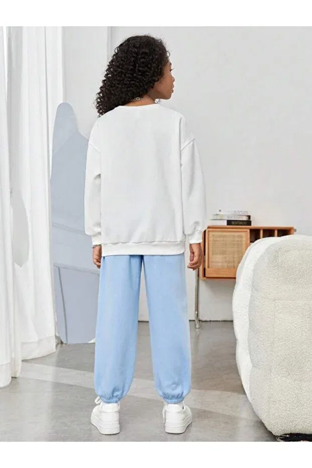Детский спортивный комплект для девочек с принтом Los Angeles Printed Sweatshirt Machetta, Baby Blue White — фото 2