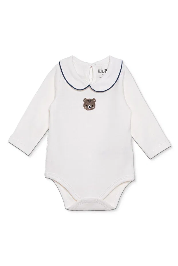 Детское боди для мальчиков с длинным рукавом Ebebek Hello Baby, Ecru