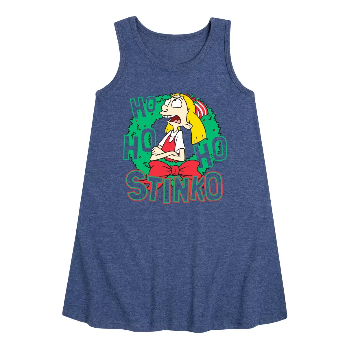 Детское платье-трапеция без рукавов с принтом Hey Arnold! Ho Ho Ho Stinko, Heather Navy