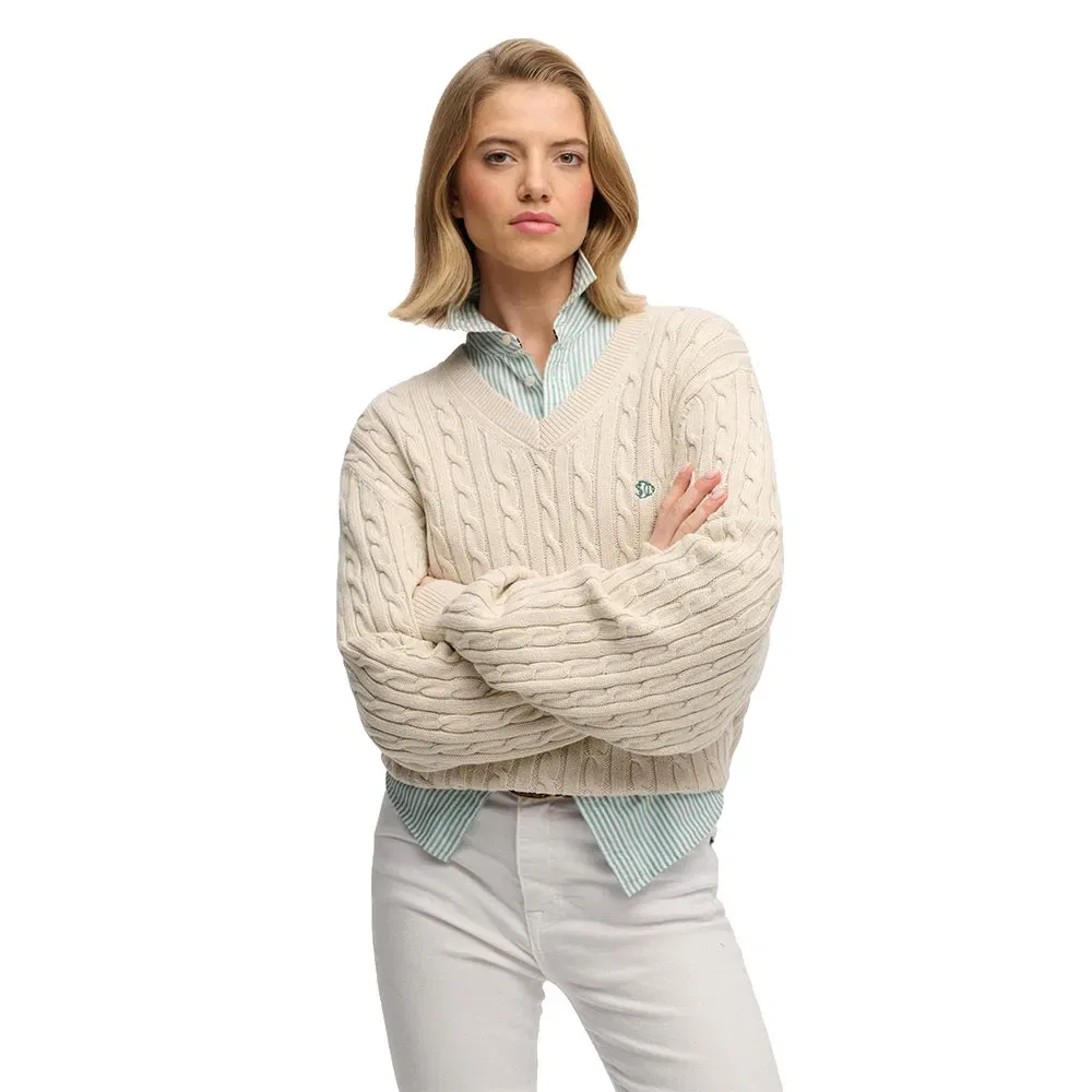 Свитер Oversized Cable V-neck Superdry, бежевый