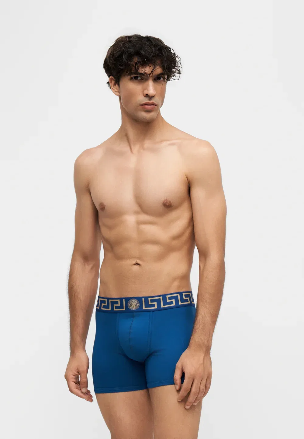 Длинные трусы-плавки с логотипом Topeka - трусы Versace, Blue/Gold-Coloured
