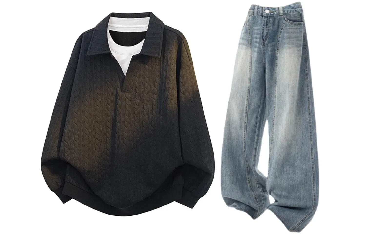 Детский комплект толстовки с отложным воротником Black Top+Blue Pants GWAF, Black/Blue
