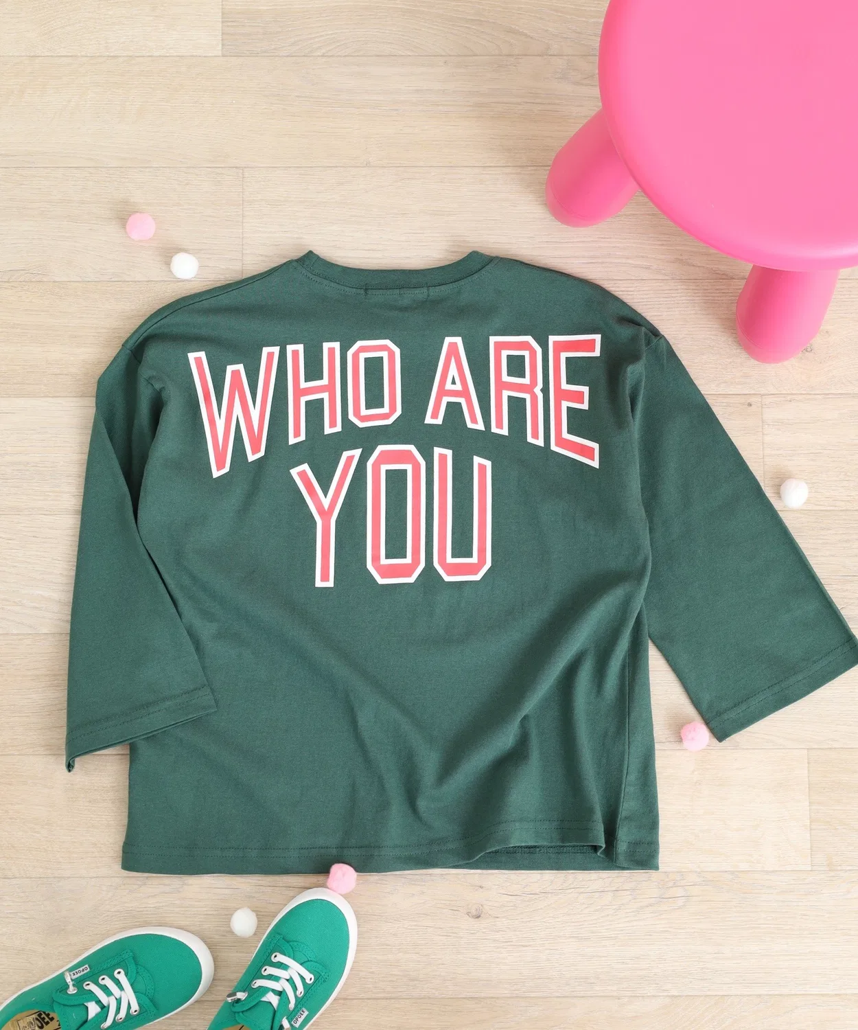 Детский лонгслив с принтом Oversized College Logo FUNALIVE, Dark Green