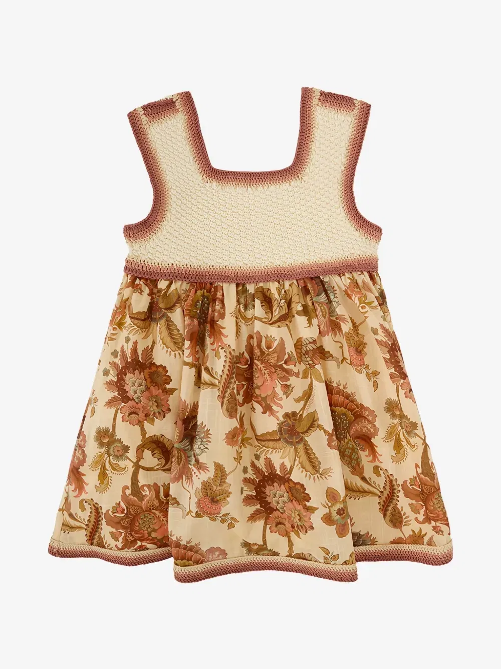 Платье с цветочным принтом Aster и вставками из кроше ZIMMERMANN Kids, бежевый