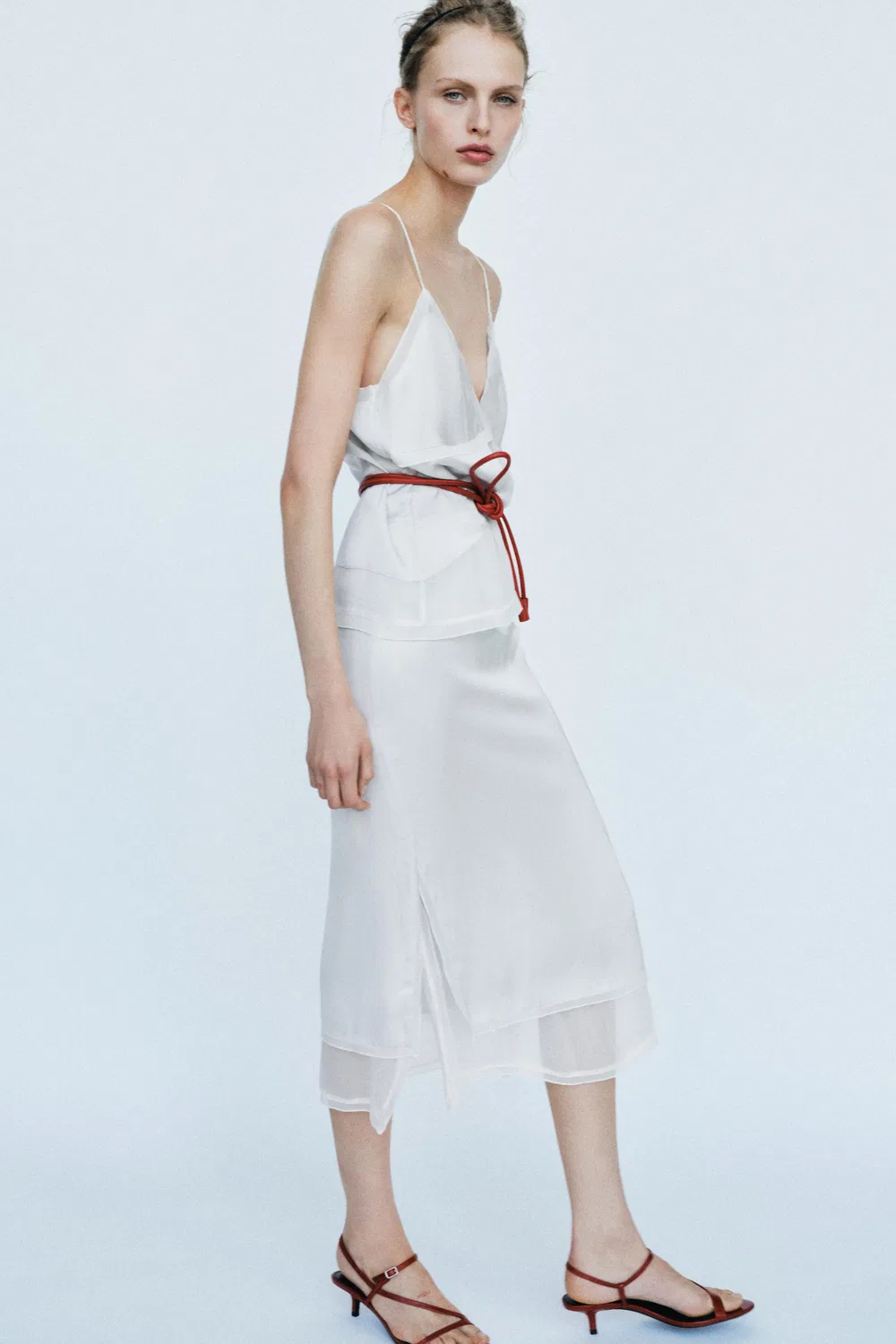 Комбинированный атласный топ ZARA, Pastel blue — фото 3