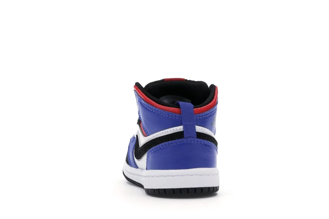 Детские кроссовки с кожаным верхом Jordan 1 Mid Jordan, White/Black-Hyper Royal-University Red-Metallic Silver — фото 4