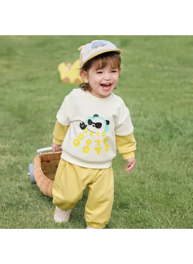 Комплект с контрастной отделкой, имитация двух предметов, 2025 spring newborn collection, Balabala, свечно-желтый — фото 4