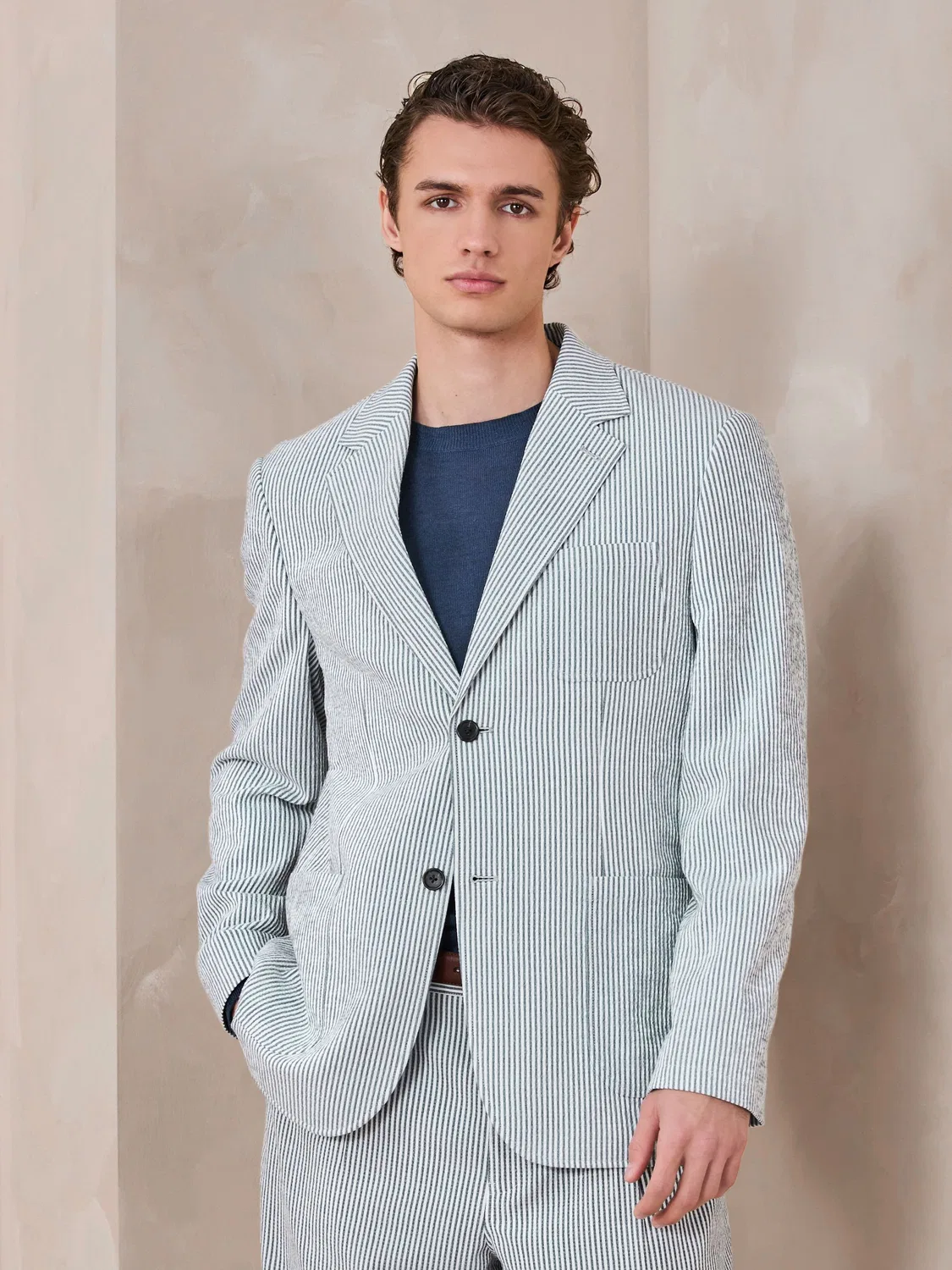 Пиджак свободного кроя в полоску Next, синий