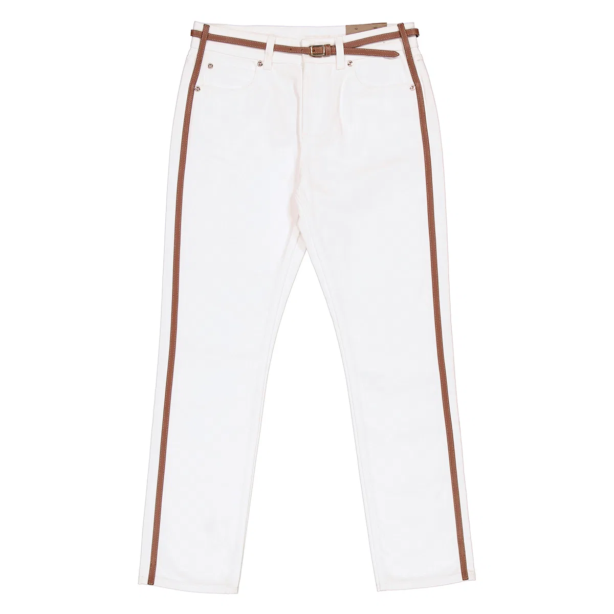 Джинсы прямого кроя с кожаными ремнями Ladies Off White Straight Fit Leather Harness Detail Jeans Burberry, Off White — фото 3