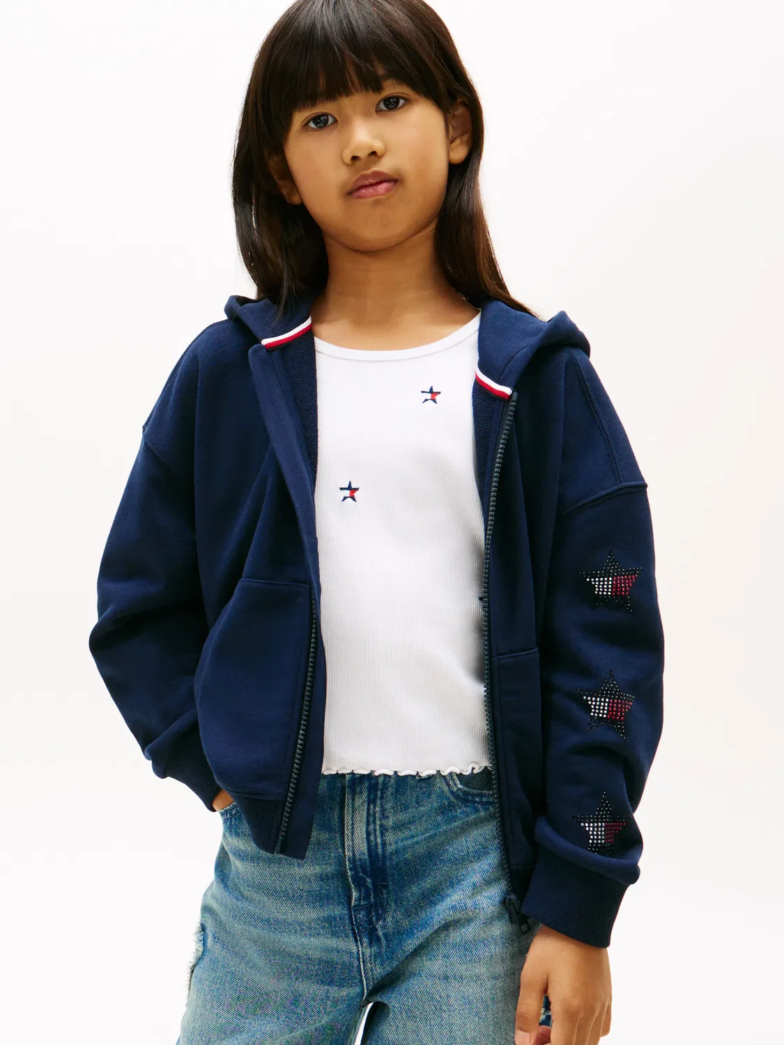 Детское худи для девочек с принтом Tommy Hilfiger, Azul