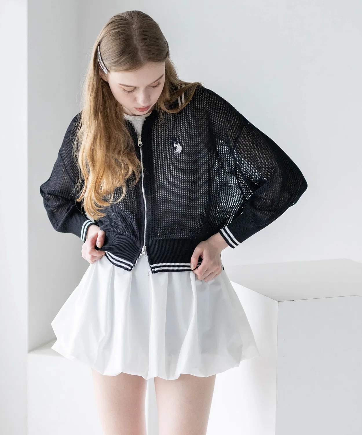 Женский кардиган из сетки с длинным рукавомU.S. POLO ASSN., Black