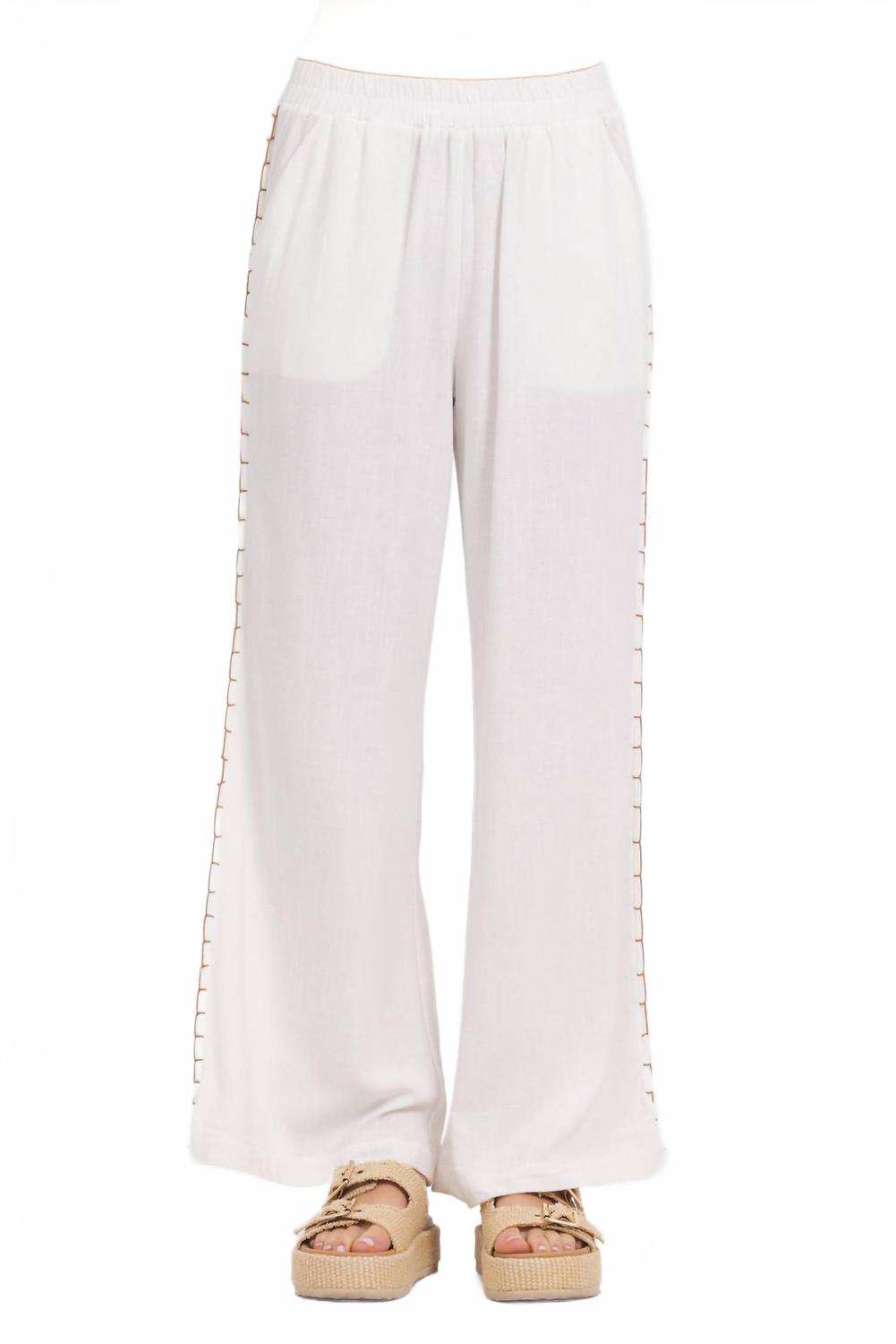 

Белые льняные широкие брюки с декоративной строчкой Vintage Havana
