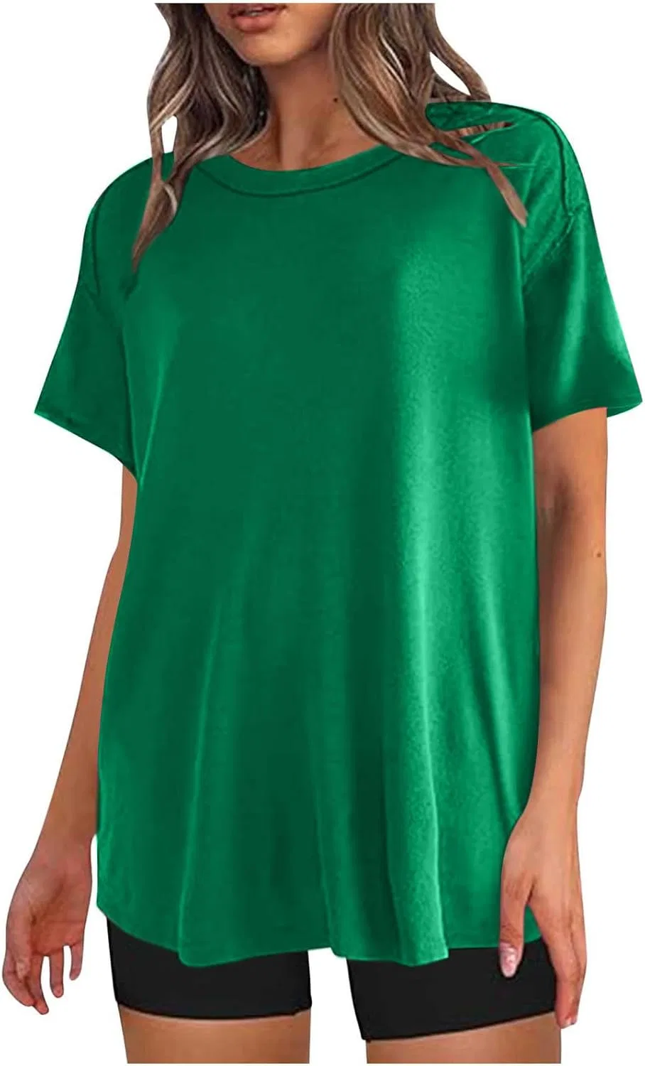Женская свободная футболка с круглым вырезом Oversize, A03_green