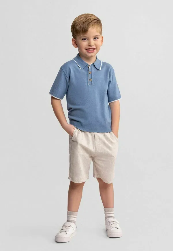 Комплект из футболки поло и шорт с эластичным поясом, Minoti, Light Blue Beige, светло-голубой/бежевый