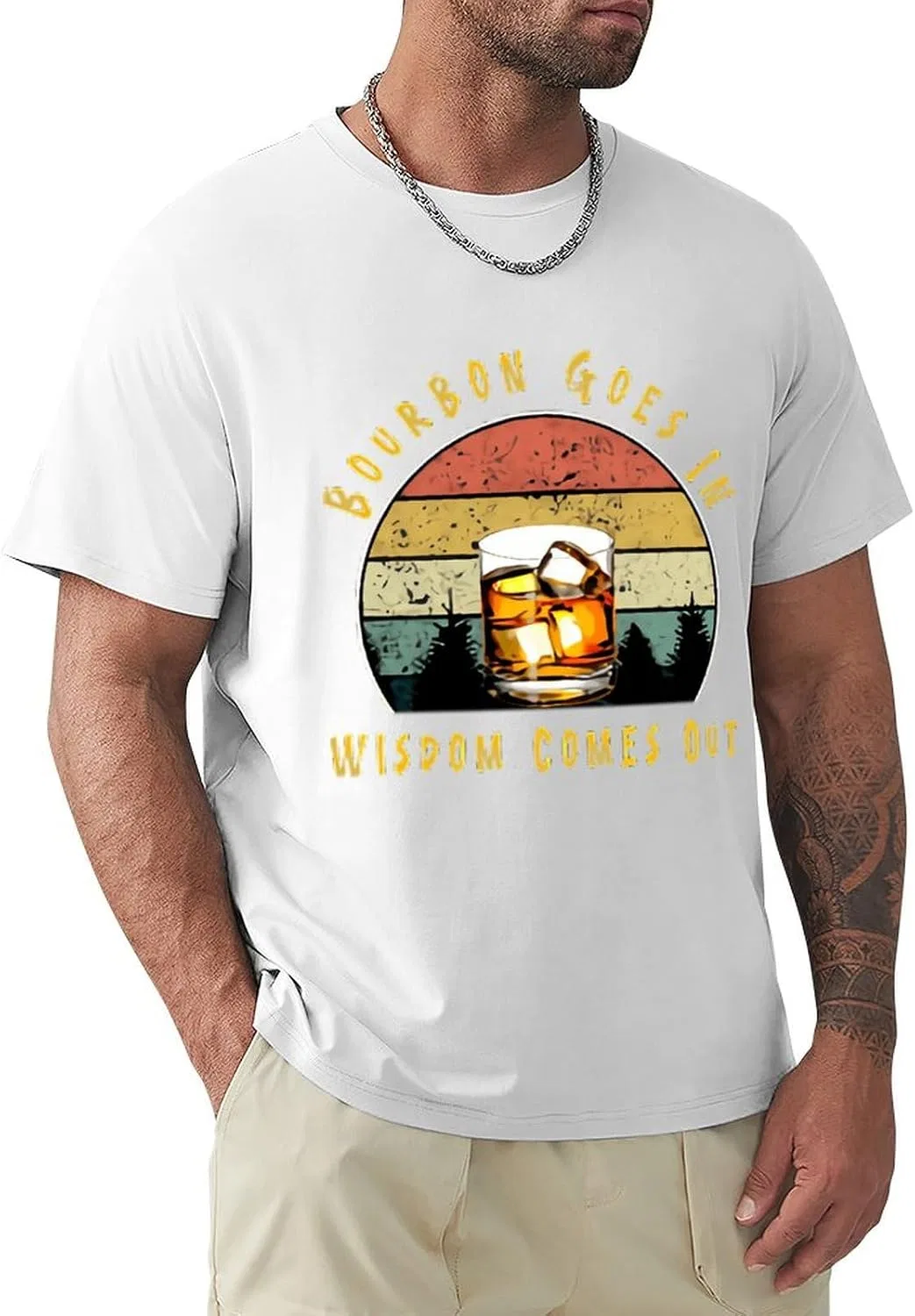 Мужская футболка с принтом Bourbon Goes in Wisdom Comes Out, White