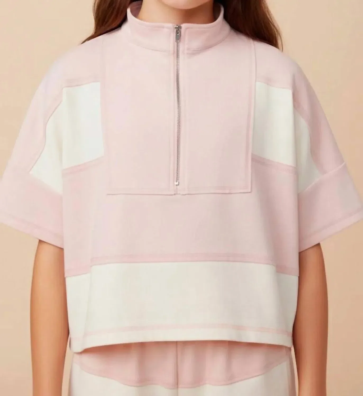Детский пуловер для девочек с коротким рукавом и воротником Hayden LA, Pink/Cream