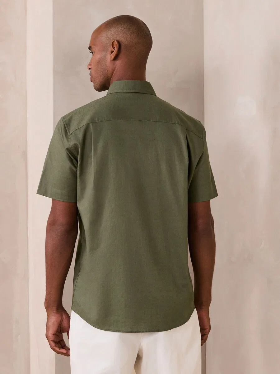 Рубашка Next Regular fit Button Up Shirt 'N. Premium' оливкового цвета — фото 3