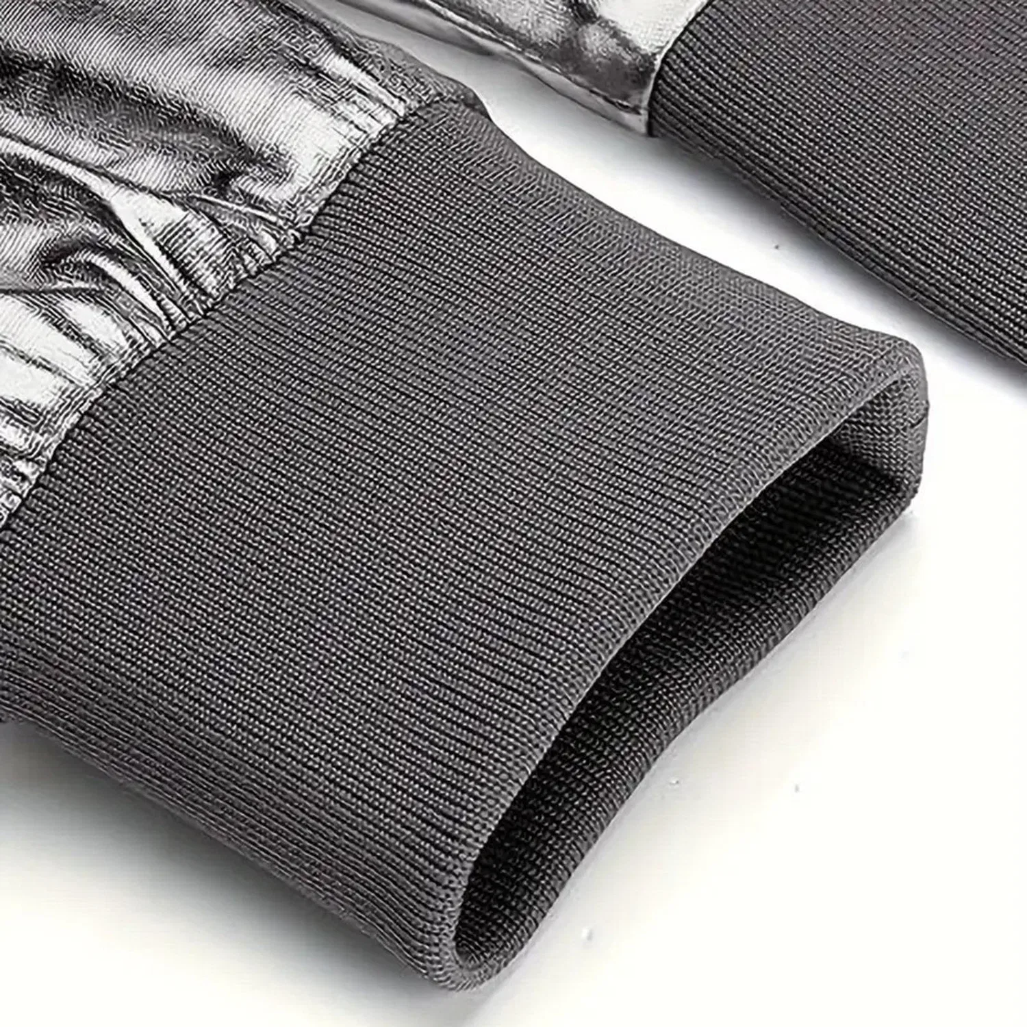 Мужская куртка-бомбер с металлическим блеском, slim fit, на молнии, для вечеринок, silver — фото 2