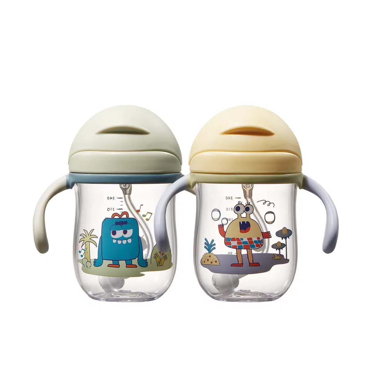 Поильник детский 240 мл с эргономичной ручкой, комплект из 2 штук, Classic Baby Training Cup Bc Babycare, Green & Yellow