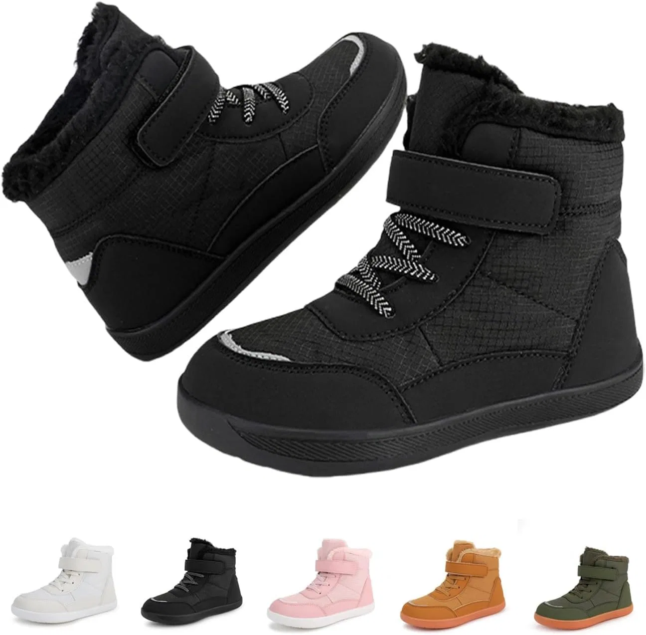 Детские зимние ботинки для мальчиков и девочек с принтом Barefoot Shoes For Children Winter Waterproof, Black