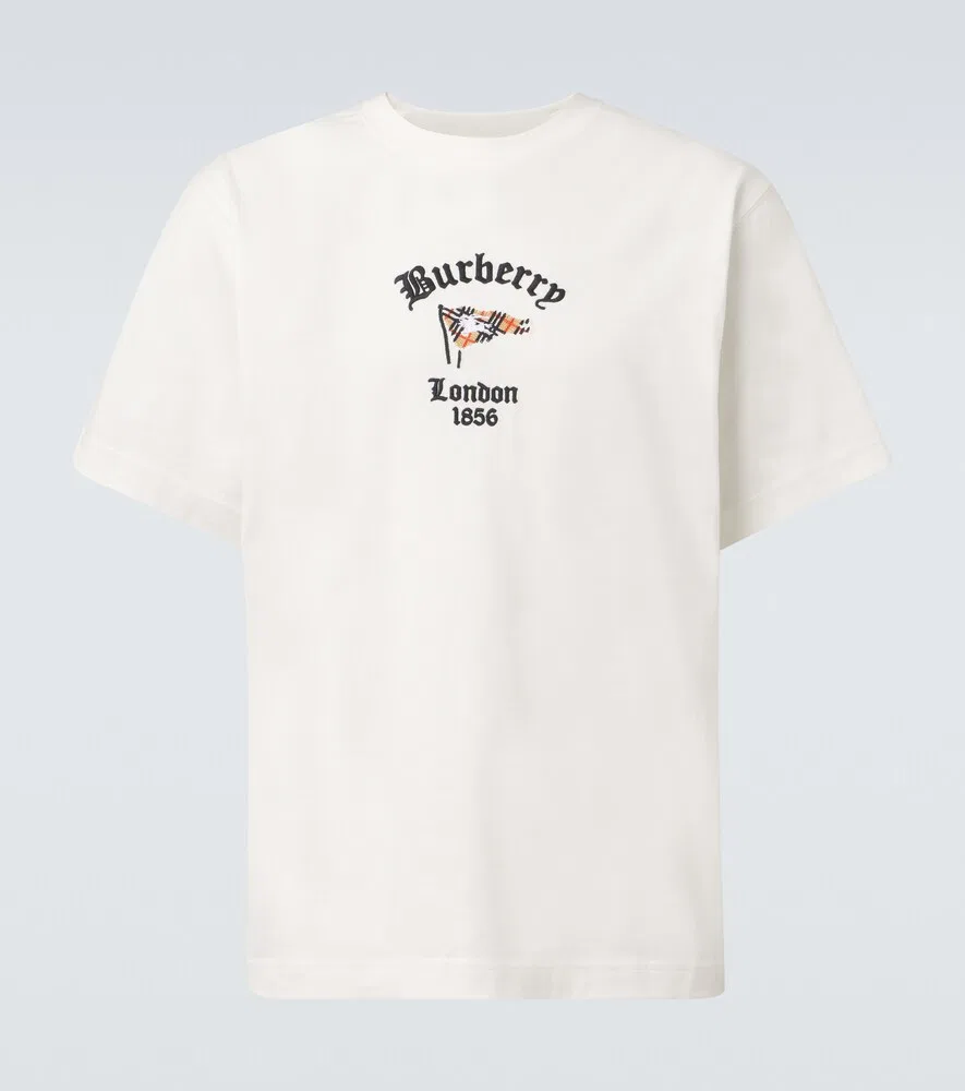 Футболка из вышитого хлопкового трикотажа Burberry, белый