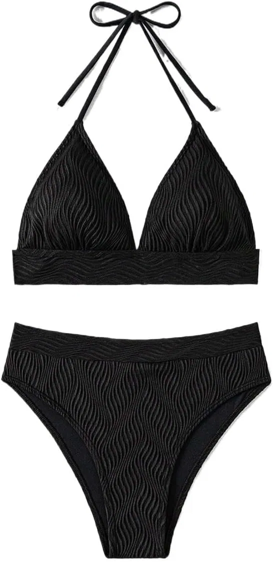 Женский бикини-сет с высокой талией, Backless Tie Back, Black