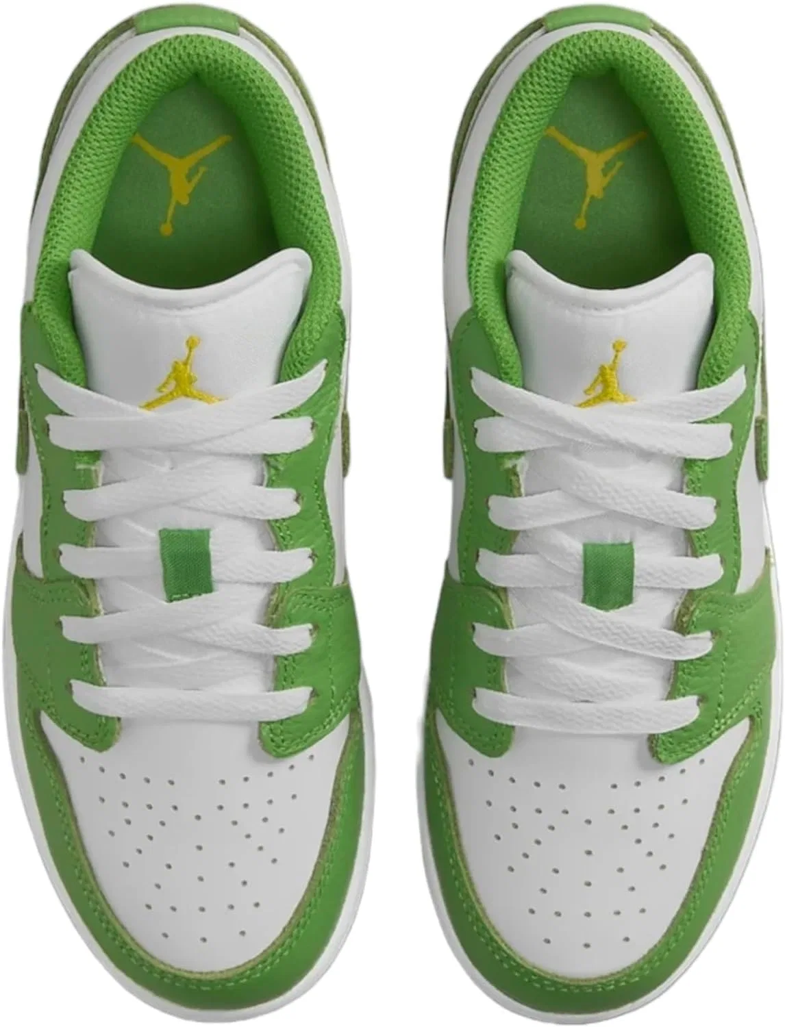 Детские кроссовки для мальчиков с принтом Air Jordan 1 Low Se Big Kids Shoes NIKE, White Chlorophyll Lightening — фото 4