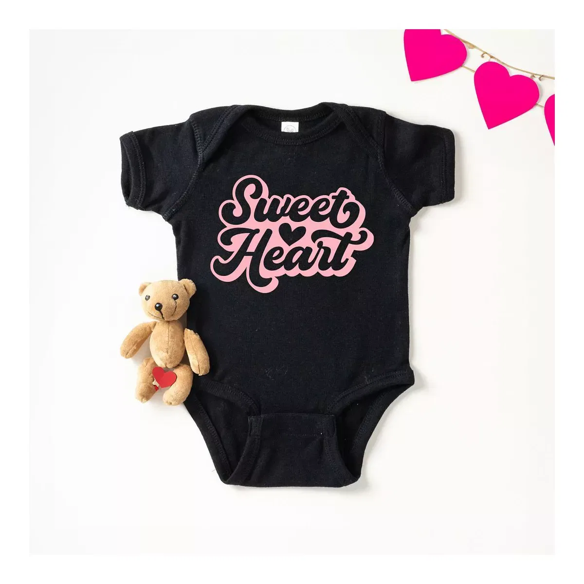 Детский боди с коротким рукавом Sweet Heart With Heart The Juniper Shop, Black — фото 2