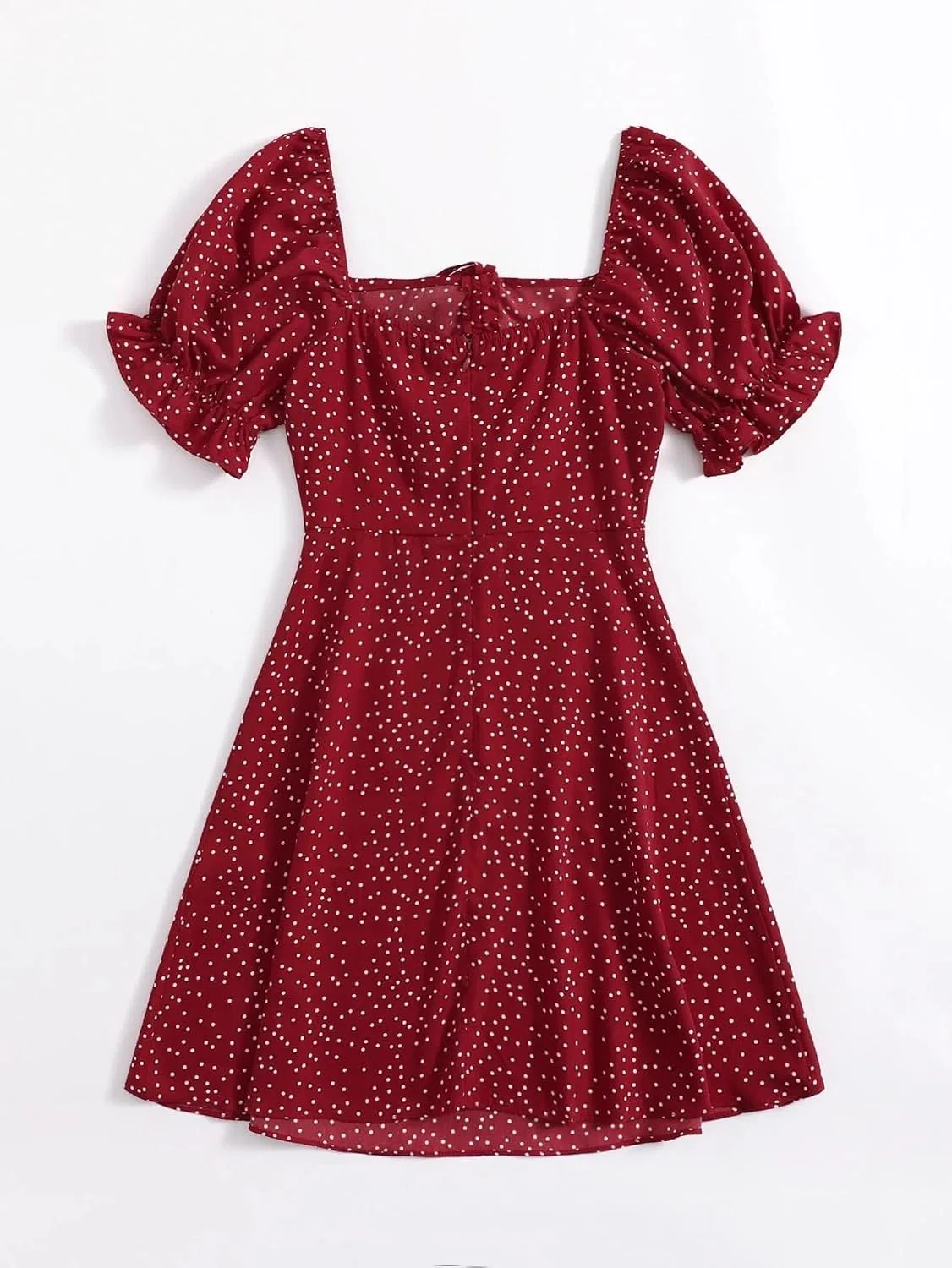 Женское повседневное платье A-силуэта с воланами Polka Dot, Burgundy — фото 2