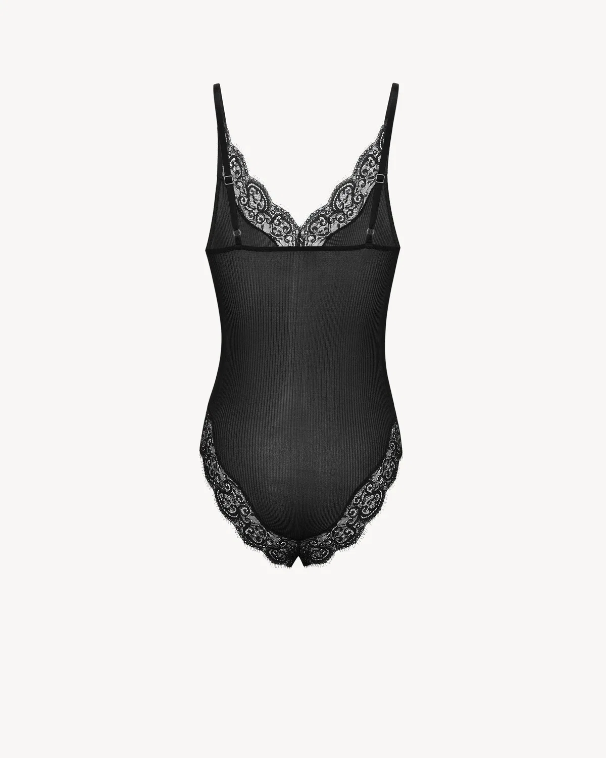 Ажурное боди из ребристого шелкового джерси Saint Laurent, черный — фото 2