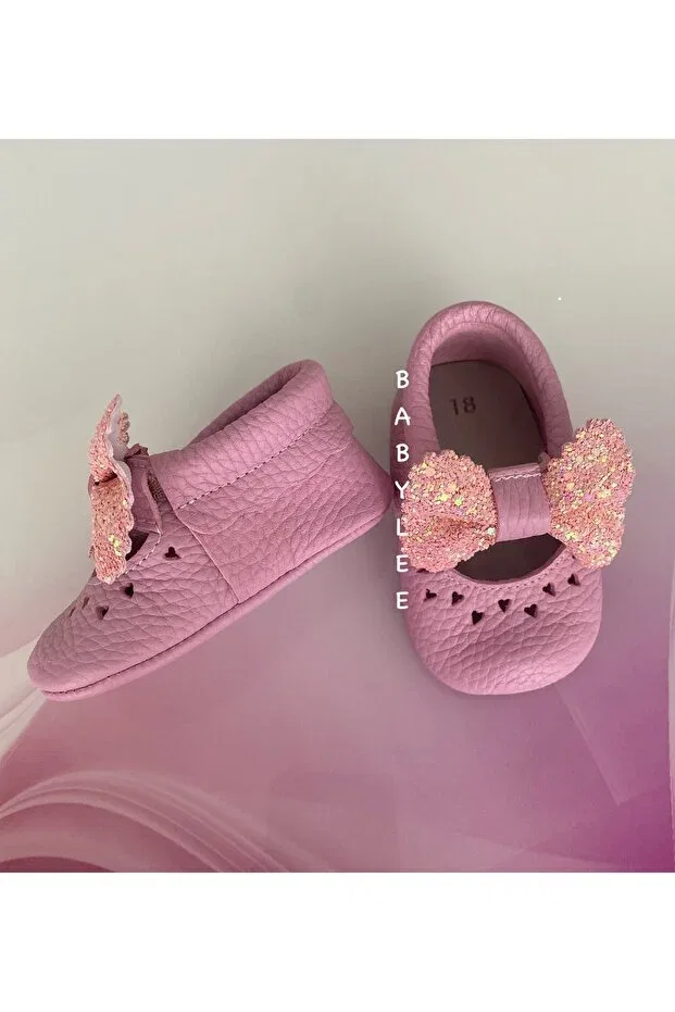 Детские мокасины для новорожденных из натуральной кожи Babylee, Pink